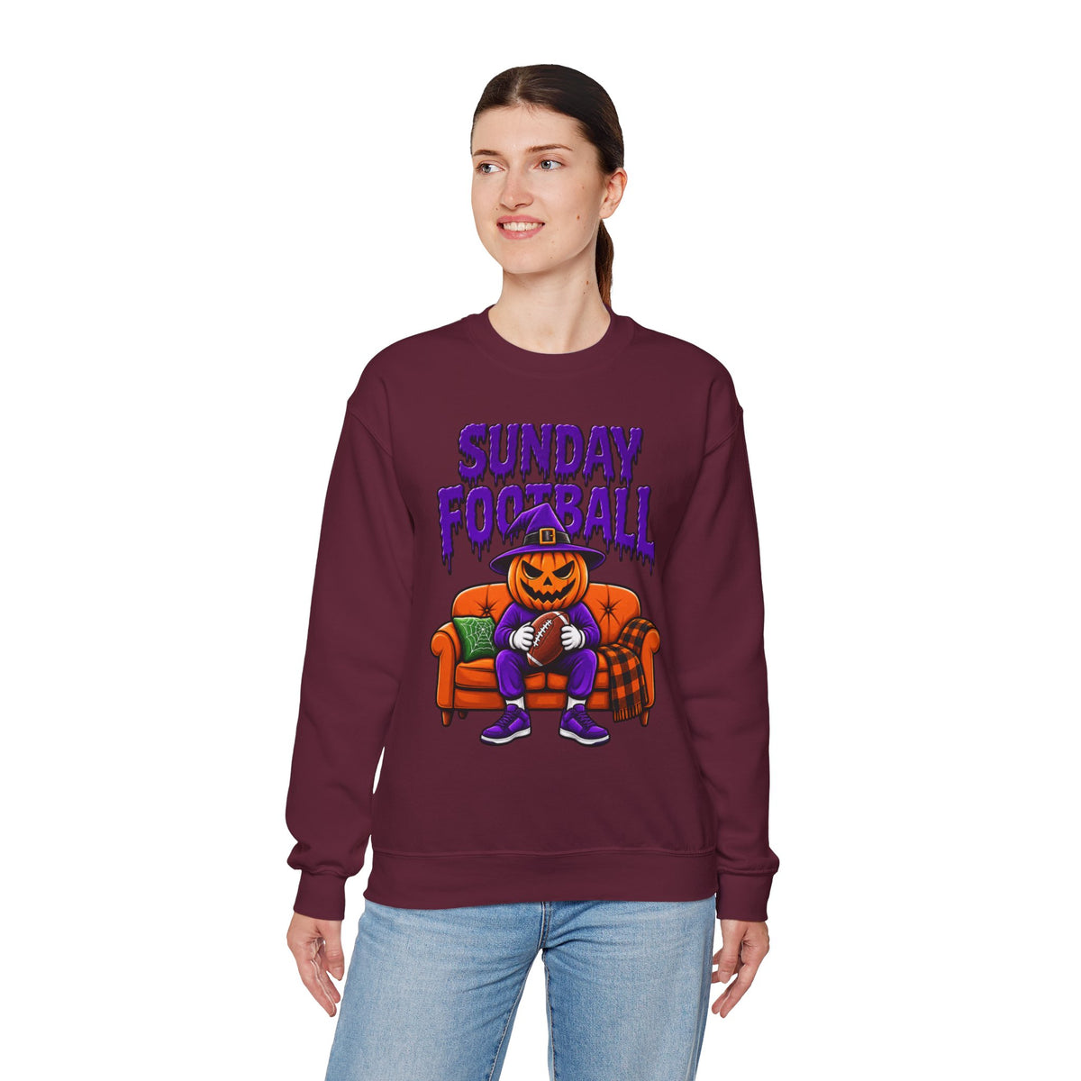 Sunday Football Halloween Sweatshirt | Pumpkin Football Unisex Crewneck