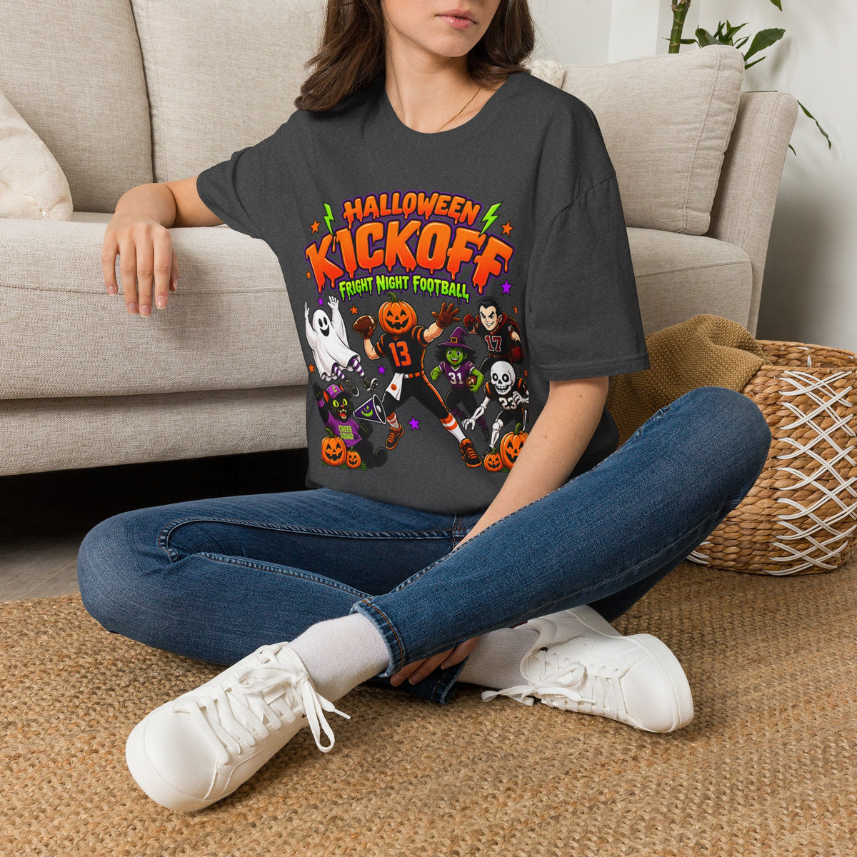 Sunday Football Halloween Shirt, Pumpkin Football Game Day Tee, Spooky Season Unisex T-Shirt