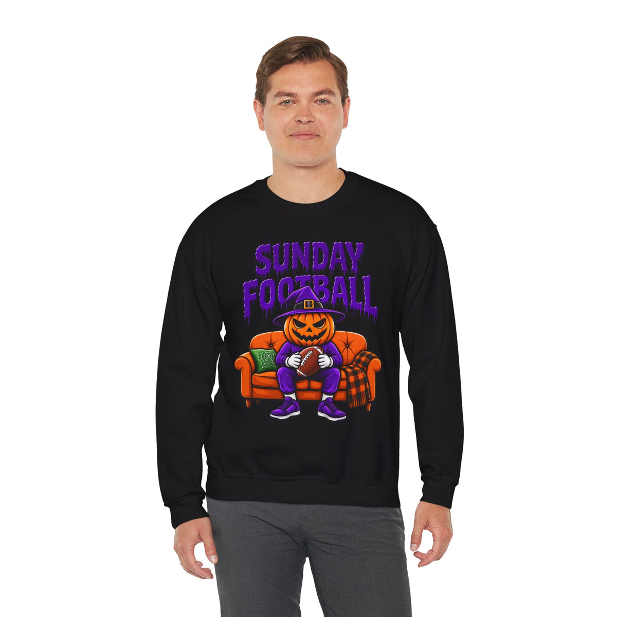 Sunday Football Halloween Sweatshirt | Pumpkin Football Unisex Crewneck