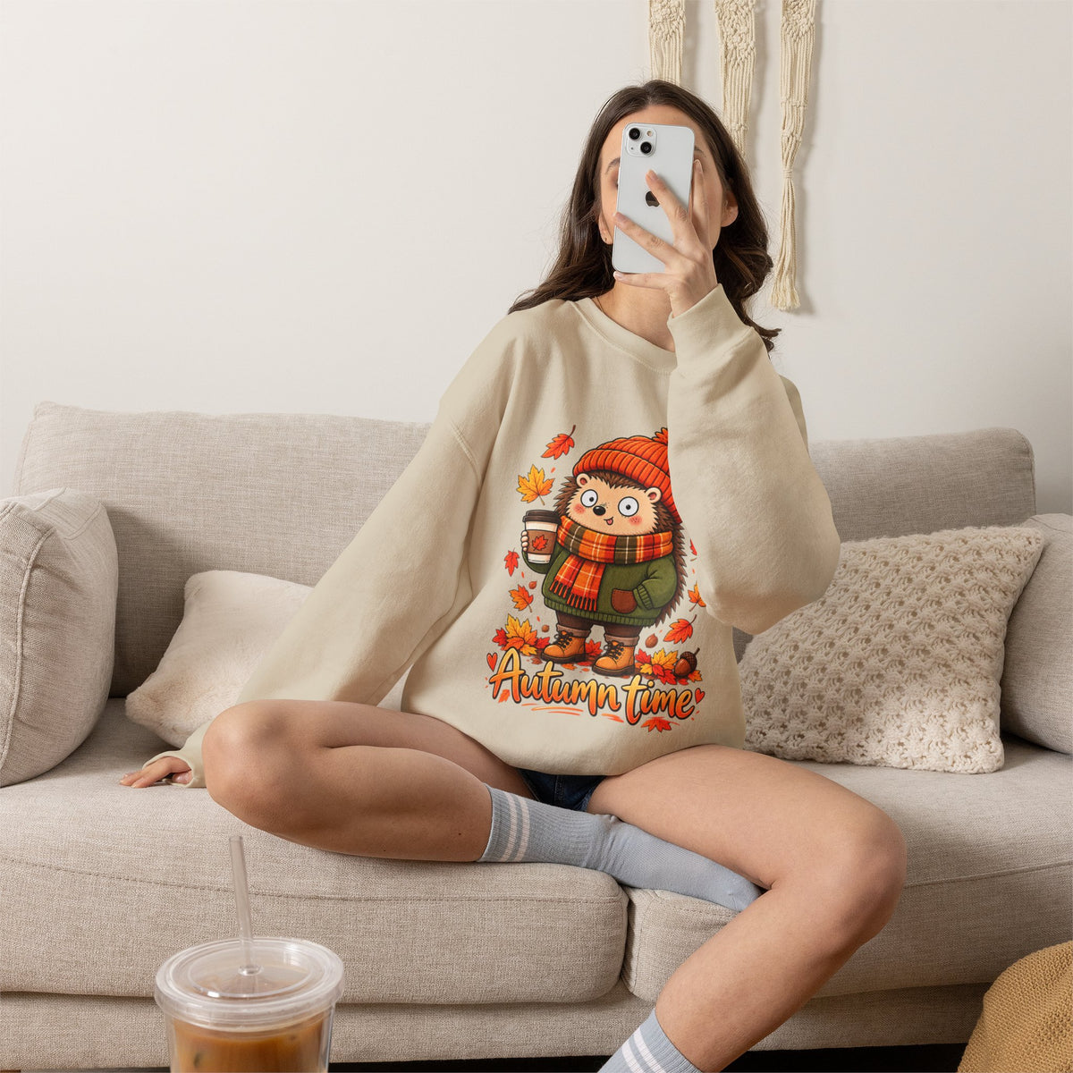 Autumn Time Hedgehog Sweatshirt | Cute Fall Crewneck | Cozy Autumn Sweater