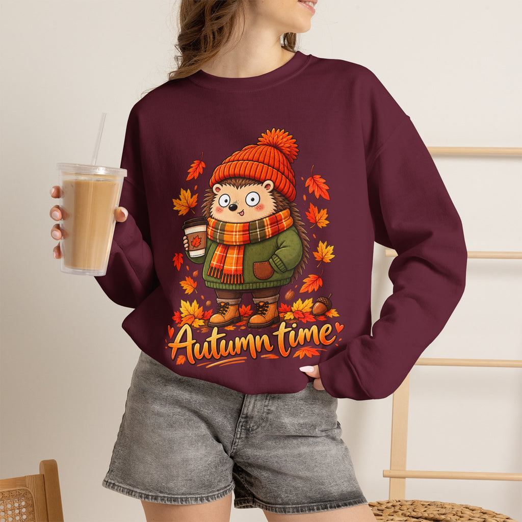 Autumn Time Hedgehog Sweatshirt | Cute Fall Crewneck | Cozy Autumn Sweater