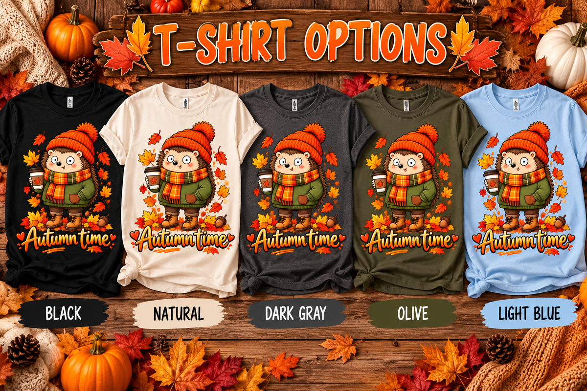 Autumn Time Hedgehog T-Shirt | Cute Fall Graphic Tee | Cozy Autumn Shirt