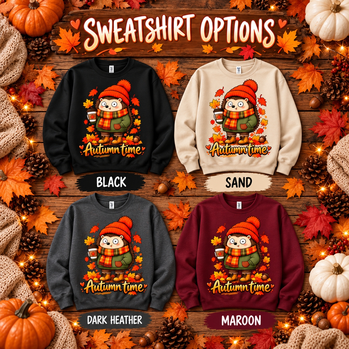 Autumn Time Hedgehog Sweatshirt | Cute Fall Crewneck | Cozy Autumn Sweater