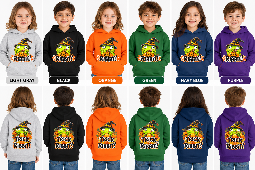 Kids Halloween Frog Hoodie | Trick or Ribbit Witch Frog Pullover