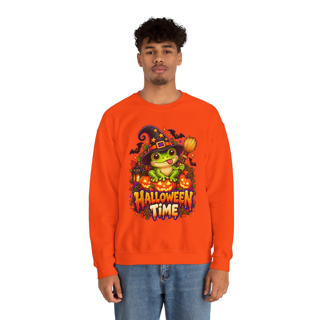 Halloween Time Frog Sweatshirt | Cute Witch Frog Halloween Crewneck