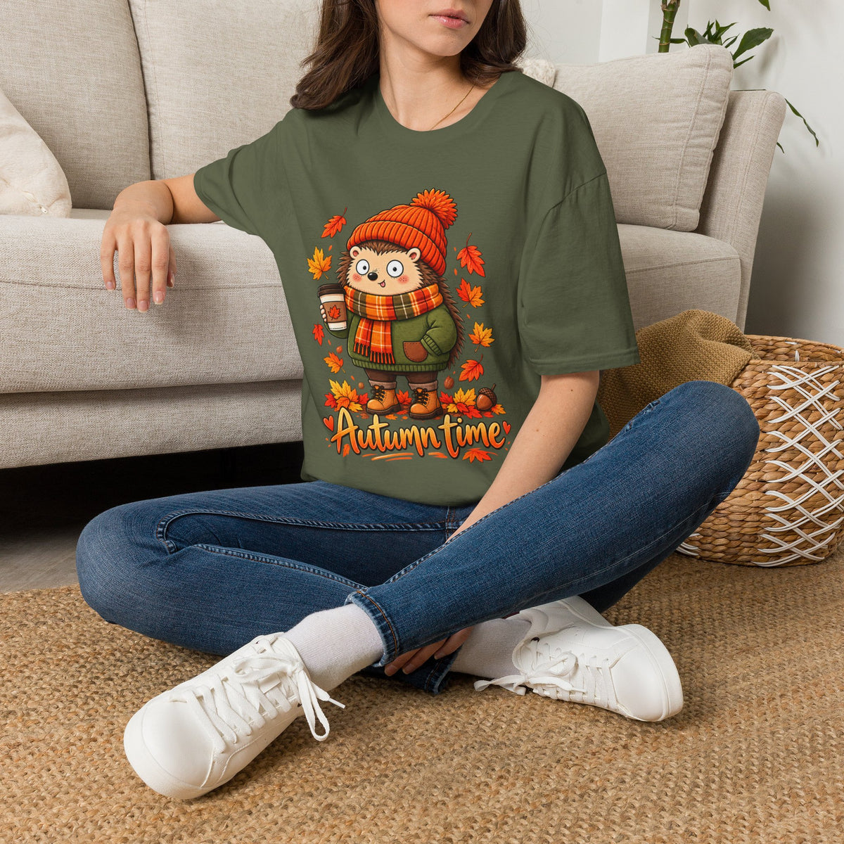 Autumn Time Hedgehog T-Shirt | Cute Fall Graphic Tee | Cozy Autumn Shirt