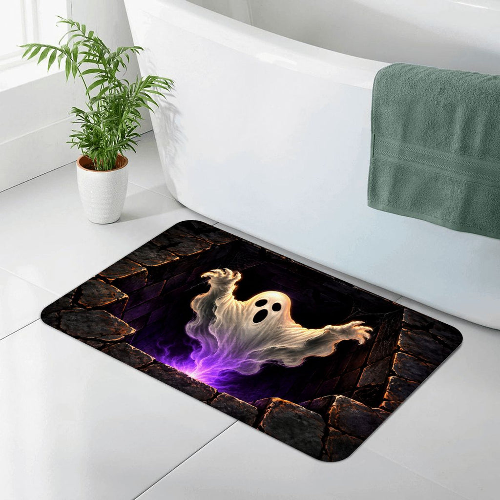 Halloween Ghost Doormat | Spooky Haunted House Floor Mat | Purple Ghost Halloween Decor