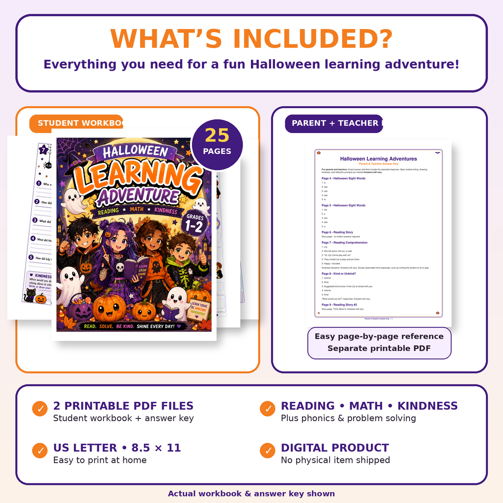 Halloween Learning Adventures: A Fun Learning Workbook for Grades 1–2