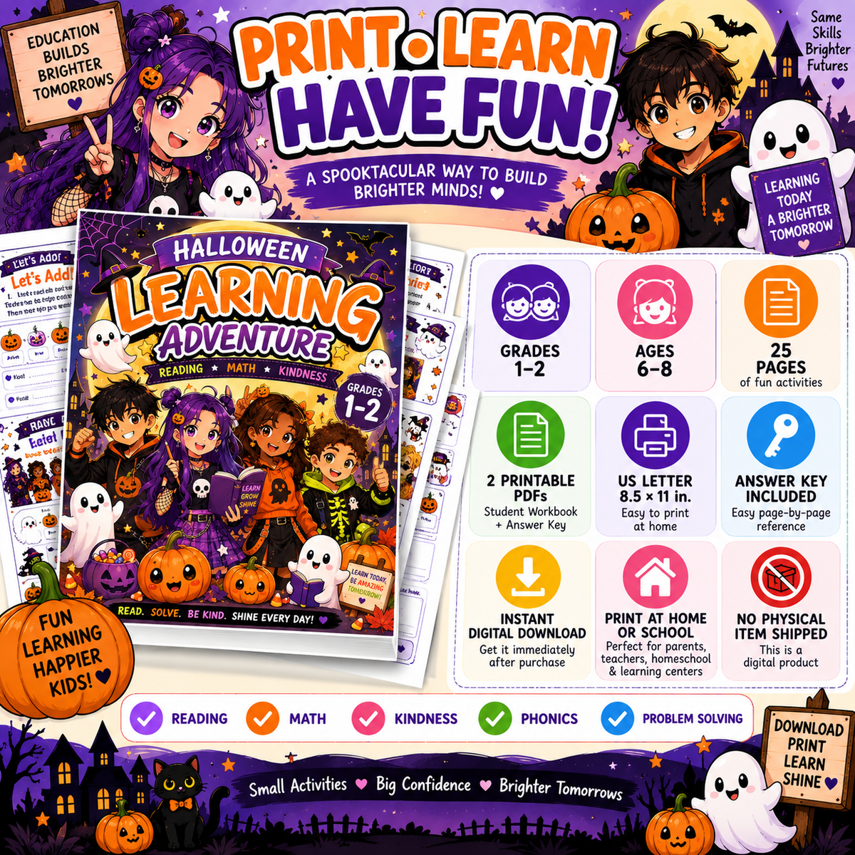 Halloween Learning Adventures: A Fun Learning Workbook for Grades 1–2
